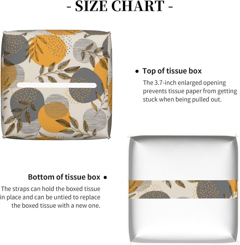 sndheke Boho Abstract Leaves Tissue Box Cover Square,Linear Boho Leaves and Geometric Tissue Box Holder Waterproof Leather Facial Paper Organizer Dispenser for Bathroom Home Car Nightstand Vanity Desk - Image 5